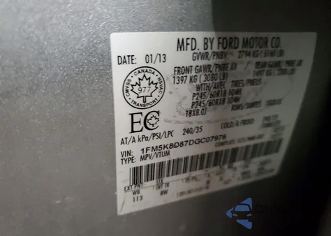 2013 Ford Explorer Xlt z USA, uszkodzony, nr VIN 1FM5K8D87DGC07976